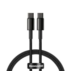 BASEUS Baseus Tungsten 1m 100W 5A PD QC USB-C - USB-C Fl&auml;tad Nylon Kabel - Svart - Teknikhallen.se