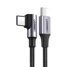 UGREEN Ugreen 1m 60W 3A Elbow USB-C - USB-C Fl&auml;tad Nylon Kabel - Svart/Gr&aring; - Teknikhallen.se