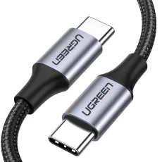 UGREEN Ugreen 1m 60W 3A USB-C - USB-C Fl&auml;tad Nylon Kabel - Svart/Gr&aring; - Teknikhallen.se