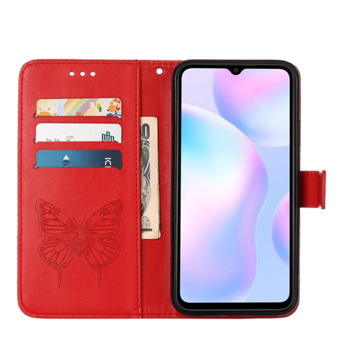 Bild 6,  Xiaomi Redmi 9A / 9AT Fodral Butterfly Röd - Teknikhallen.se