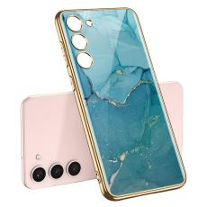 GKK GKK Galaxy S24 Plus Skal H&auml;rdat Glas Electroplate Marmor Bl&aring; - Teknikhallen.se