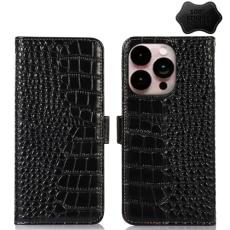  iPhone 14 Pro Max Fodral &Auml;kta L&auml;der Krokodil Textur Svart - Teknikhallen.se