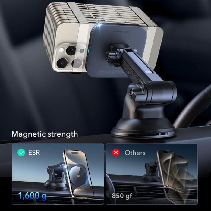 Bild 6, ESR ESR 15W Qi2 Magnetisk MagSafe Billaddare HaloLock Svart - Teknikhallen.se
