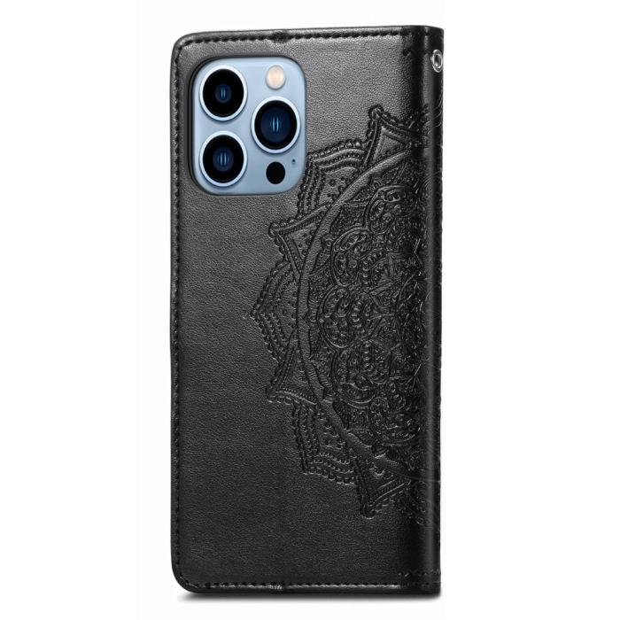 Bild 3,  iPhone 13 Pro Max Fodral Mandala Textur Läder Svart - Teknikhallen.se