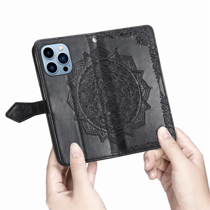 Bild 6,  iPhone 13 Pro Max Fodral Mandala Textur Läder Svart - Teknikhallen.se