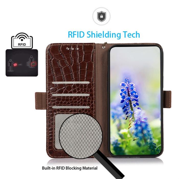Bild 2,  Samsung Galaxy S26 Fodral RFID Äkta Läder Krokodil Textur - Teknikhallen.se