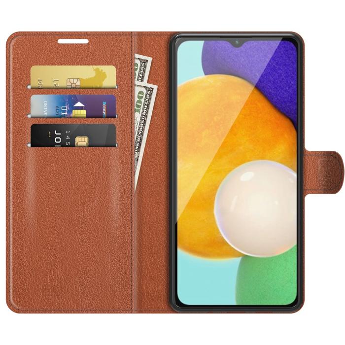 Bild 4,  Samsung Galaxy A04s / A13 5G Fodral Litchi Läder Brun - Teknikhallen.se
