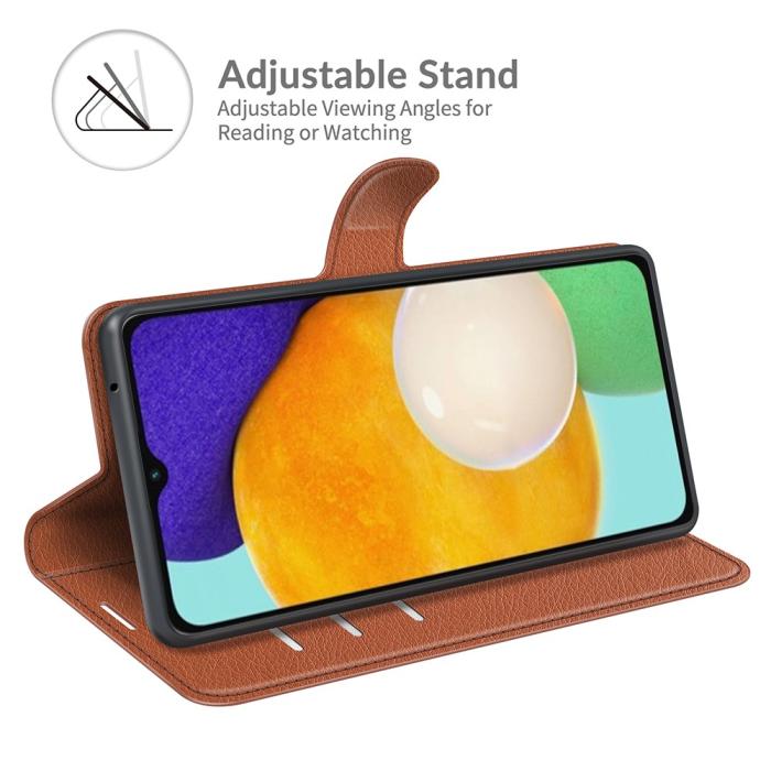 Bild 5,  Samsung Galaxy A04s / A13 5G Fodral Litchi Läder Brun - Teknikhallen.se