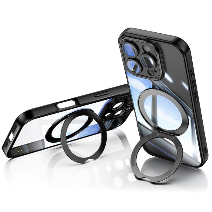 Bild 2,  iPhone 16 Pro Max Skal MagSafe Kickstand Transparent/Svart - Teknikhallen.se