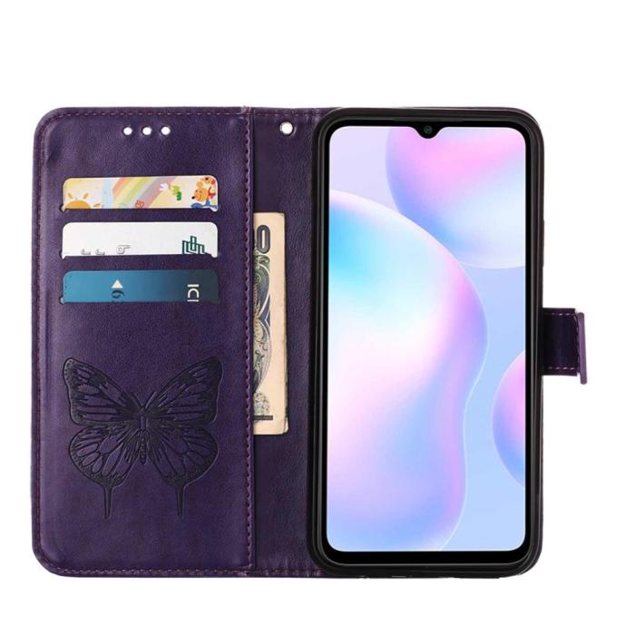 Bild 6,  Xiaomi Redmi 9A / 9AT Fodral Butterfly Lila - Teknikhallen.se