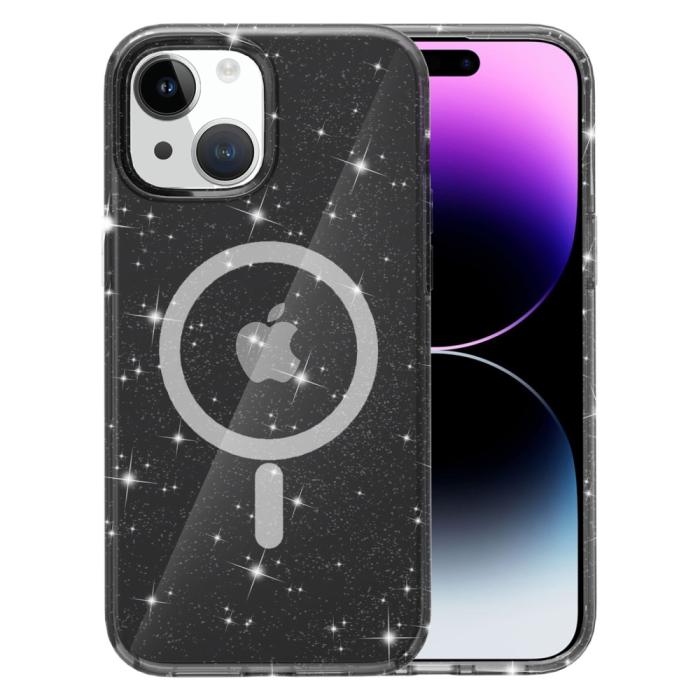 Bild 3,  iPhone 15 Plus Skal MagSafe Hybrid Glitter Svart - Teknikhallen.se