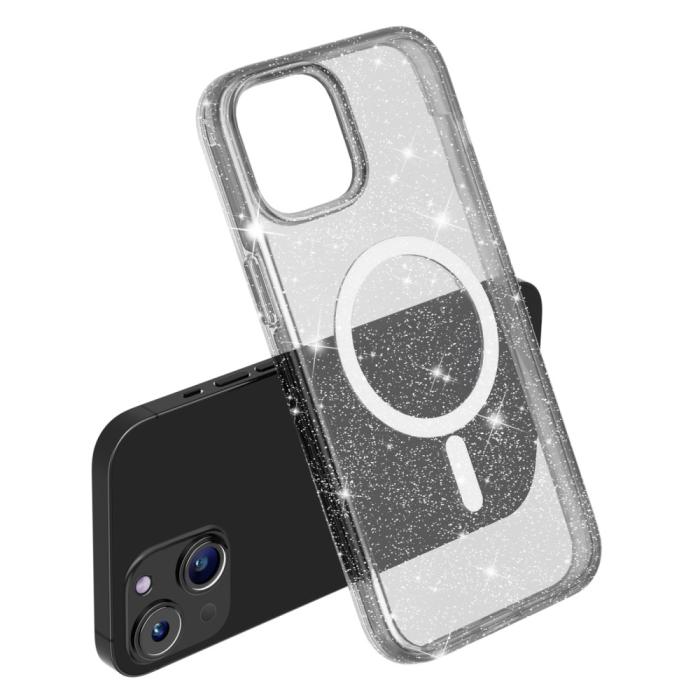 Bild 5,  iPhone 15 Plus Skal MagSafe Hybrid Glitter Svart - Teknikhallen.se