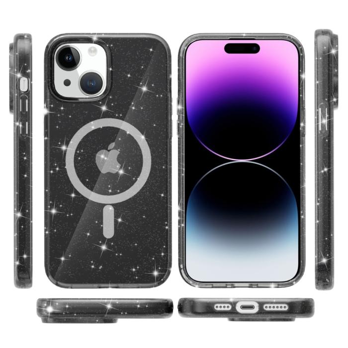 Bild 6,  iPhone 15 Plus Skal MagSafe Hybrid Glitter Svart - Teknikhallen.se