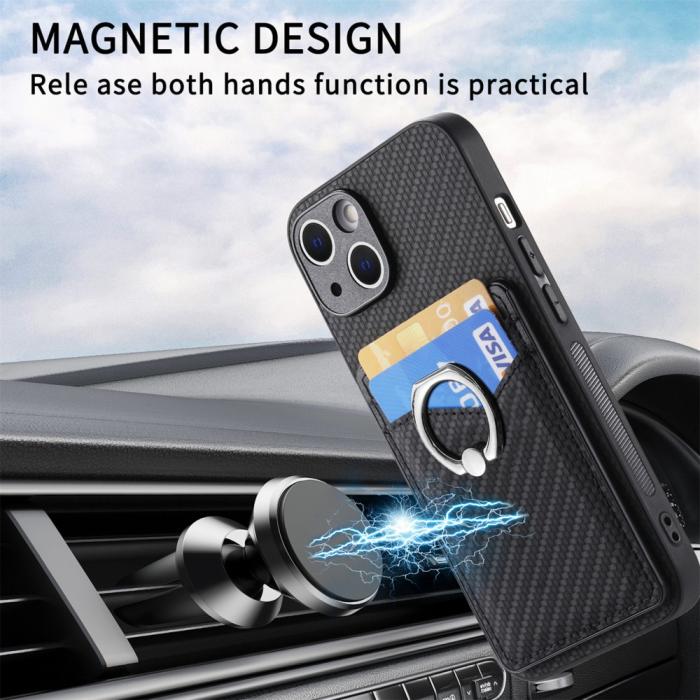 Bild 6,  iPhone 15 Plus Skal Kolfiber Textur Ring Kortfack Svart - Teknikhallen.se