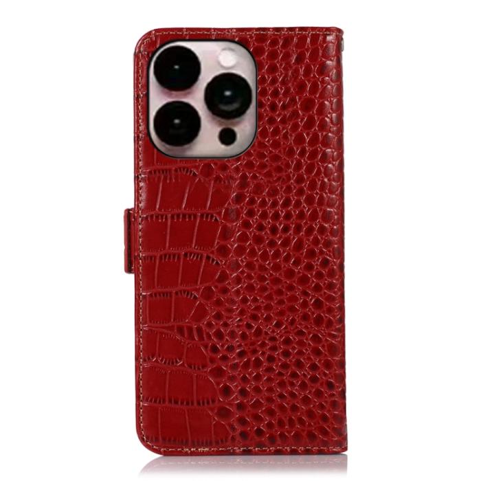 Bild 3,  iPhone 14 Pro Max Fodral Äkta Läder Krokodil Textur Röd - Teknikhallen.se