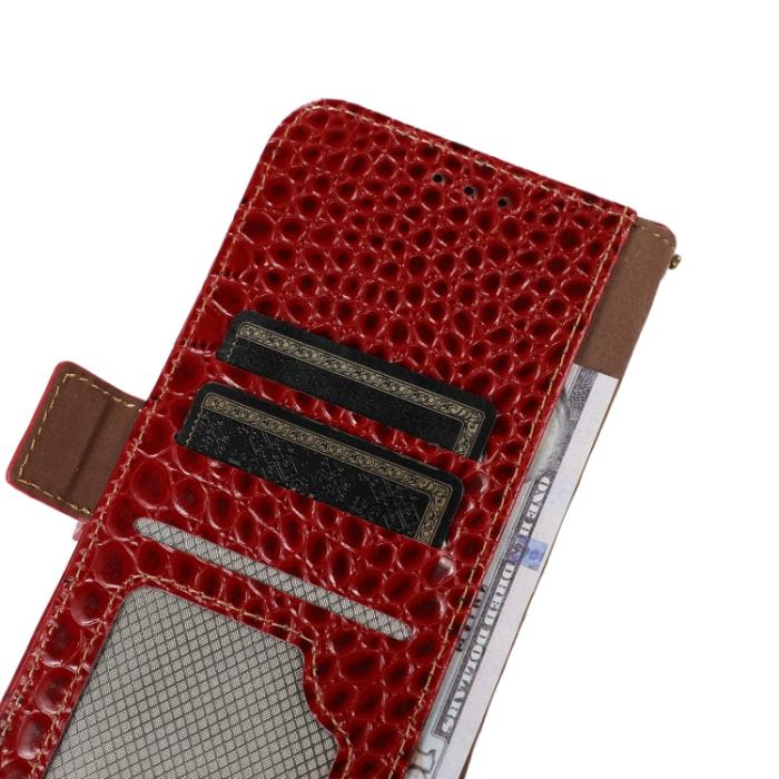 Bild 5,  iPhone 14 Pro Max Fodral Äkta Läder Krokodil Textur Röd - Teknikhallen.se