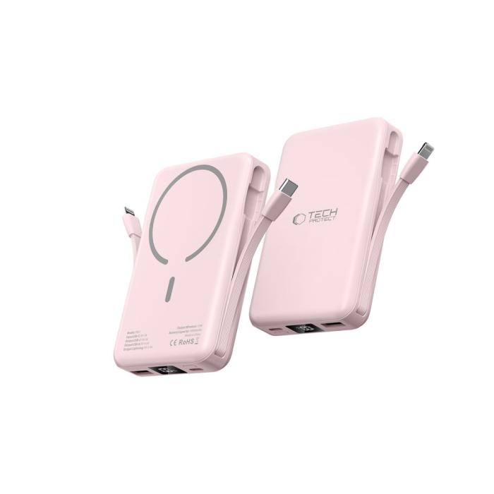 Bild 6, Tech-Protect Tech-Protect 10000 mAh MagSafe Powerbank LifeMag Rosa - Teknikhallen.se