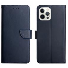  iPhone 16 Pro Fodral Premium &Auml;kta L&auml;der M&ouml;rk Bl&aring; - Teknikhallen.se