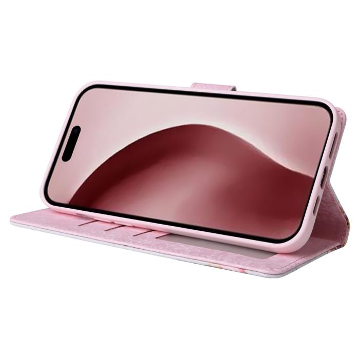 Bild 3,  iPhone 16 Pro Fodral RFID Läder Rosa Blommor - Teknikhallen.se