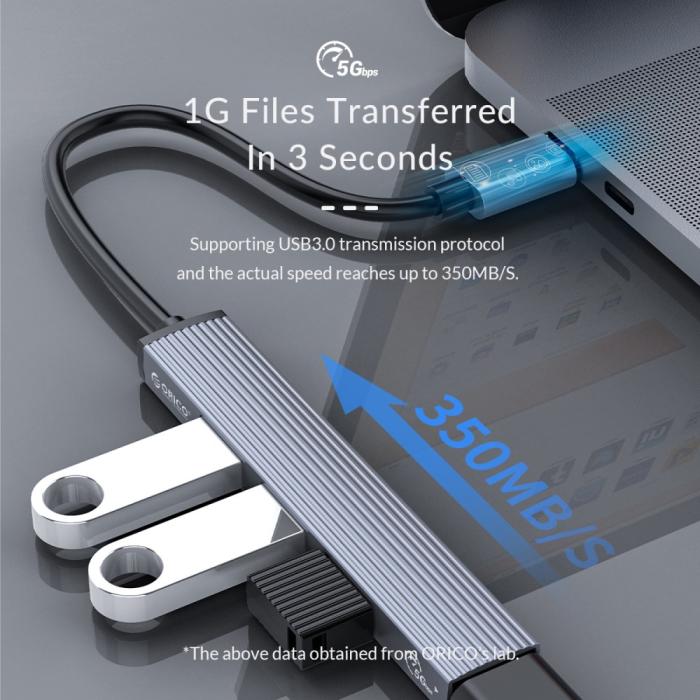 Bild 6, ORICO ORICO USB-C Hub 4x USB-A 3.0 Silvergrå - Teknikhallen.se