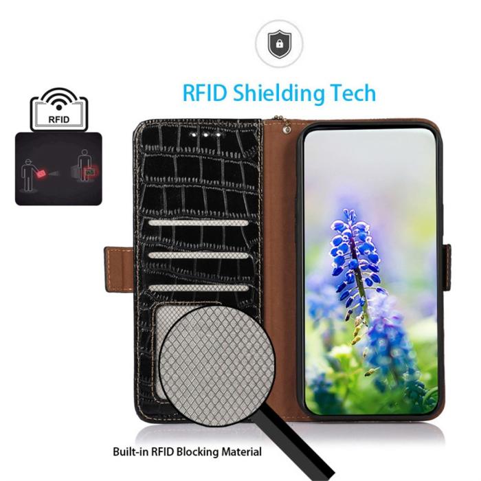 Bild 2,  Samsung Galaxy S26 Fodral RFID Äkta Läder Krokodil Textur - Teknikhallen.se