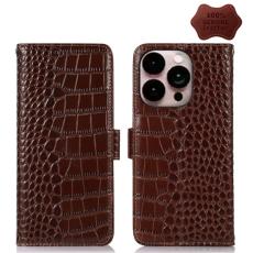  iPhone 14 Pro Max Fodral &Auml;kta L&auml;der Krokodil Textur Brun - Teknikhallen.se