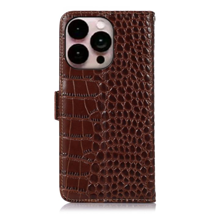 Bild 3,  iPhone 14 Pro Max Fodral Äkta Läder Krokodil Textur Brun - Teknikhallen.se