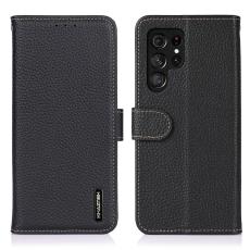 KHAZNEH KHAZNEH Samsung Galaxy S22 Ultra Fodral Litchi &Auml;kta L&auml;der Svart - Teknikhallen.se