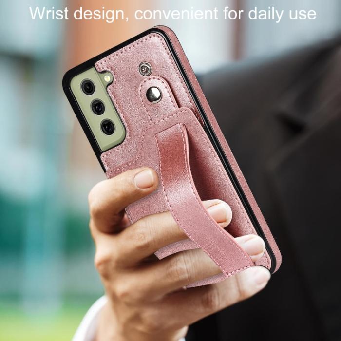 Bild 2,  Samsung Galaxy S21 FE Skal Med Kortfack Och Strap Roséguld - Teknikhallen.se