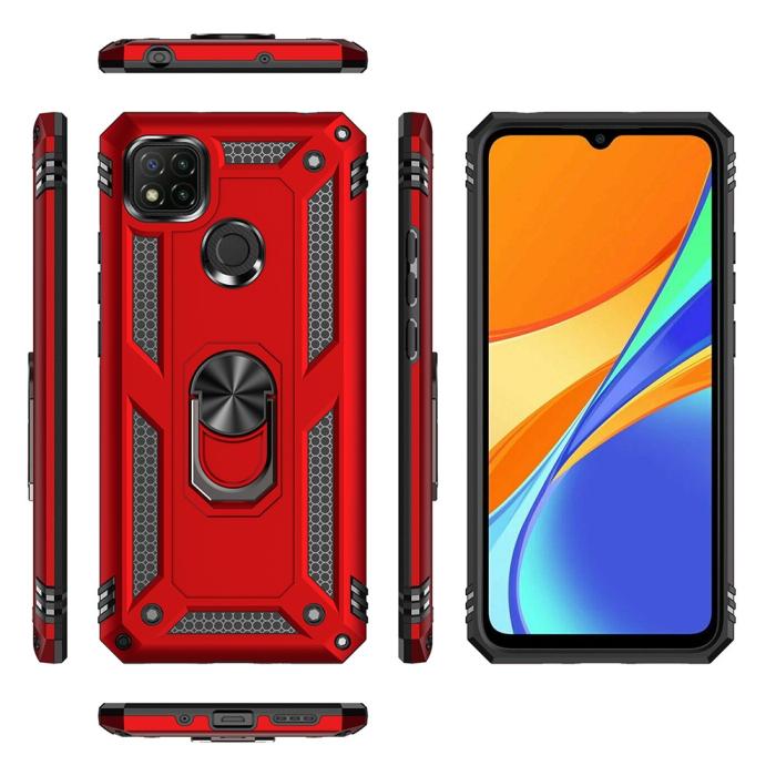 Bild 3,  Xiaomi Redmi 9C Skal Ring Shockproof Röd - Teknikhallen.se