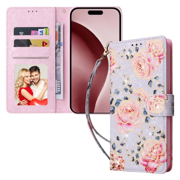 Bild 5,  iPhone 16 Pro Fodral RFID Läder Rosa Blommor - Teknikhallen.se