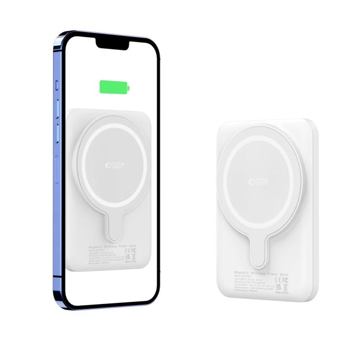 Bild 3, Tech-Protect Tech-Protect 5000 mAh MagSafe Powerbank LifeMag Vit - Teknikhallen.se