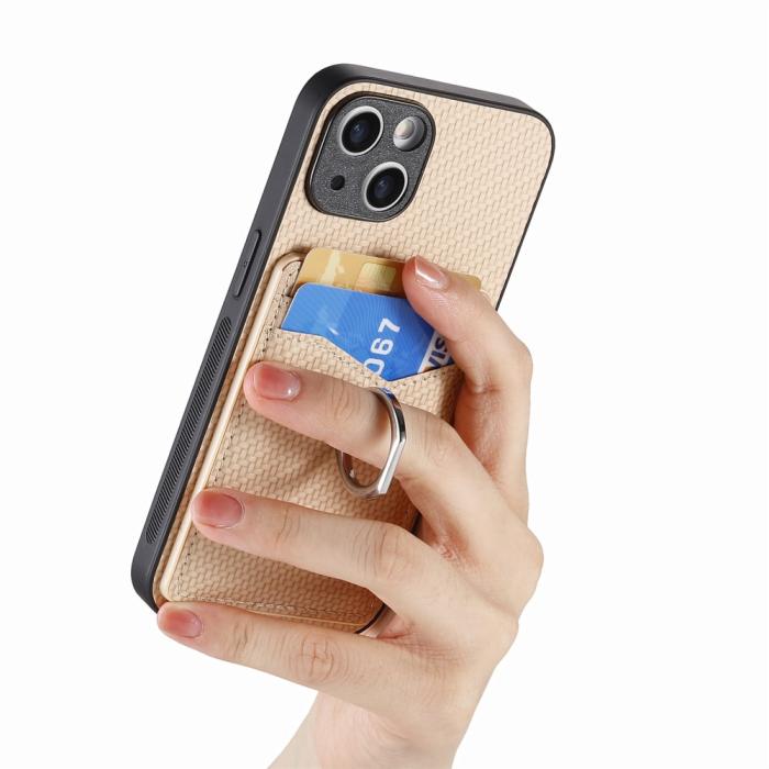 Bild 4,  iPhone 15 Plus Skal Kolfiber Textur Ring Kortfack Aprikos - Teknikhallen.se
