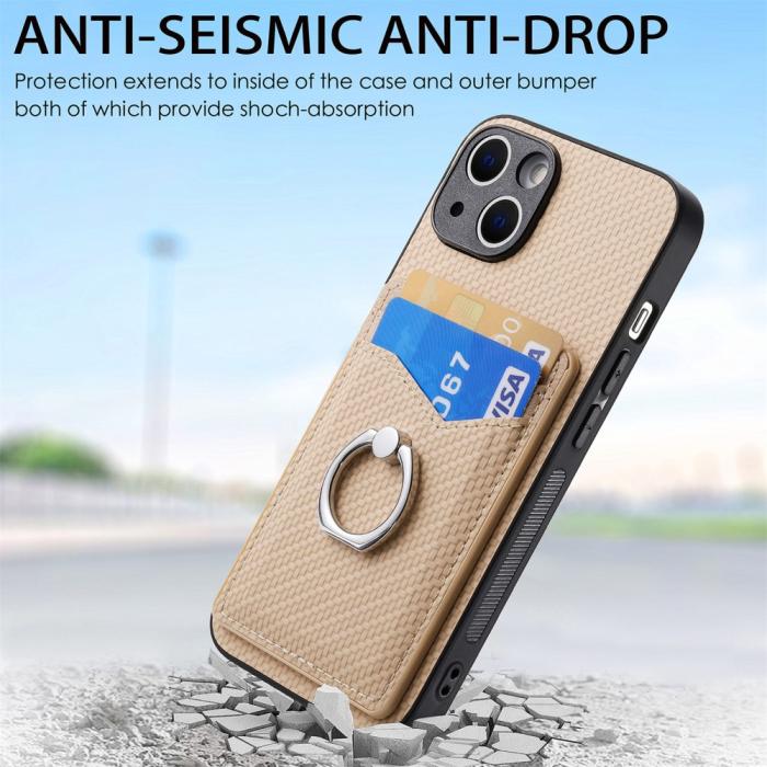 Bild 5,  iPhone 15 Plus Skal Kolfiber Textur Ring Kortfack Aprikos - Teknikhallen.se