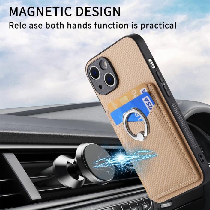 Bild 6,  iPhone 15 Plus Skal Kolfiber Textur Ring Kortfack Aprikos - Teknikhallen.se