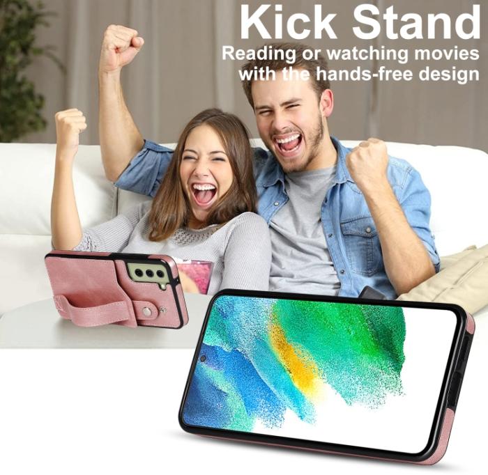 Bild 4,  Samsung Galaxy S21 FE Skal Med Kortfack Och Strap Roséguld - Teknikhallen.se