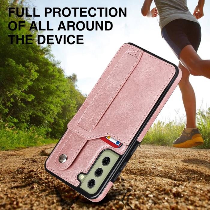Bild 5,  Samsung Galaxy S21 FE Skal Med Kortfack Och Strap Roséguld - Teknikhallen.se