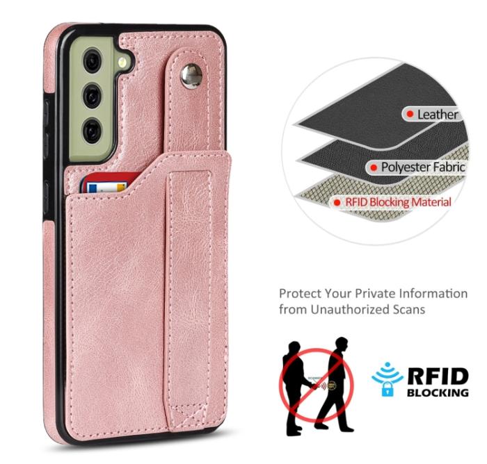 Bild 6,  Samsung Galaxy S21 FE Skal Med Kortfack Och Strap Roséguld - Teknikhallen.se