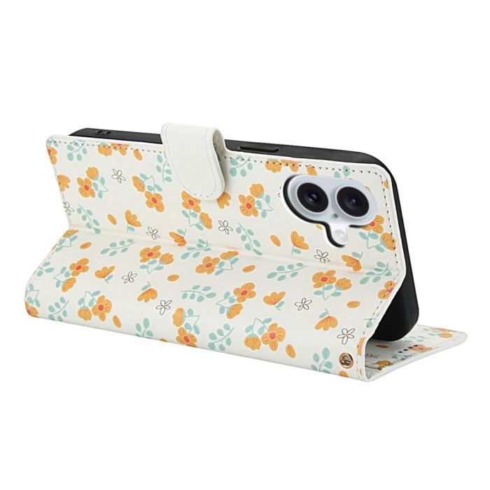 Bild 3,  iPhone 16 Fodral Rhombus Läder Blommor Vit - Teknikhallen.se