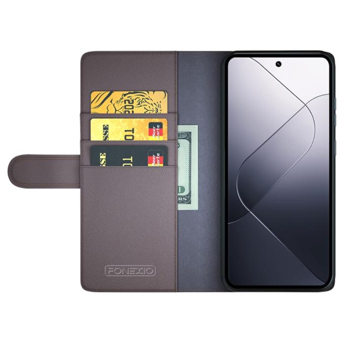 Bild 2,  Xiaomi 14 Fodral Premium Äkta Läder Brun - Teknikhallen.se