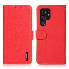 KHAZNEH KHAZNEH Samsung Galaxy S22 Ultra Fodral Litchi &Auml;kta L&auml;der R&ouml;d - Teknikhallen.se