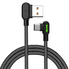 MCDODO Mcdodo 3m 2A USB-C Elbow Nylonfl&auml;tad Kabel Svart - Teknikhallen.se
