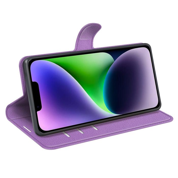 Bild 3,  iPhone 15 Fodral Litchi Textur Lila - Teknikhallen.se