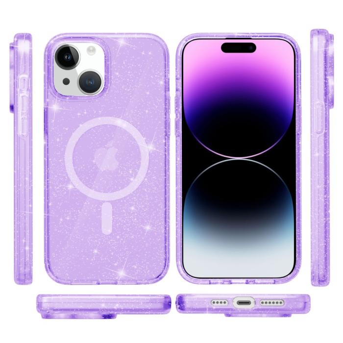 Bild 6,  iPhone 15 Plus Skal MagSafe Hybrid Glitter Lila - Teknikhallen.se