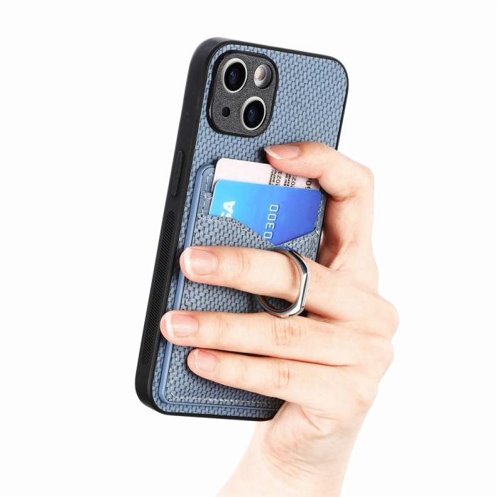 Bild 4,  iPhone 15 Plus Skal Kolfiber Textur Ring Kortfack Blå - Teknikhallen.se