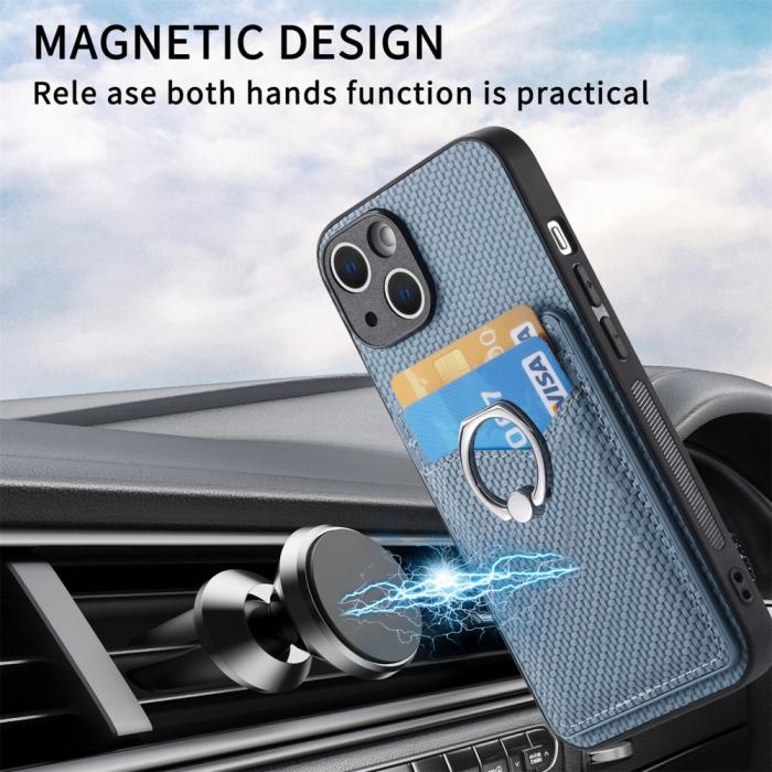 Bild 6,  iPhone 15 Plus Skal Kolfiber Textur Ring Kortfack Blå - Teknikhallen.se
