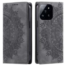  Xiaomi 14 Fodral Mandala Flip L&auml;der Gr&aring; - Teknikhallen.se