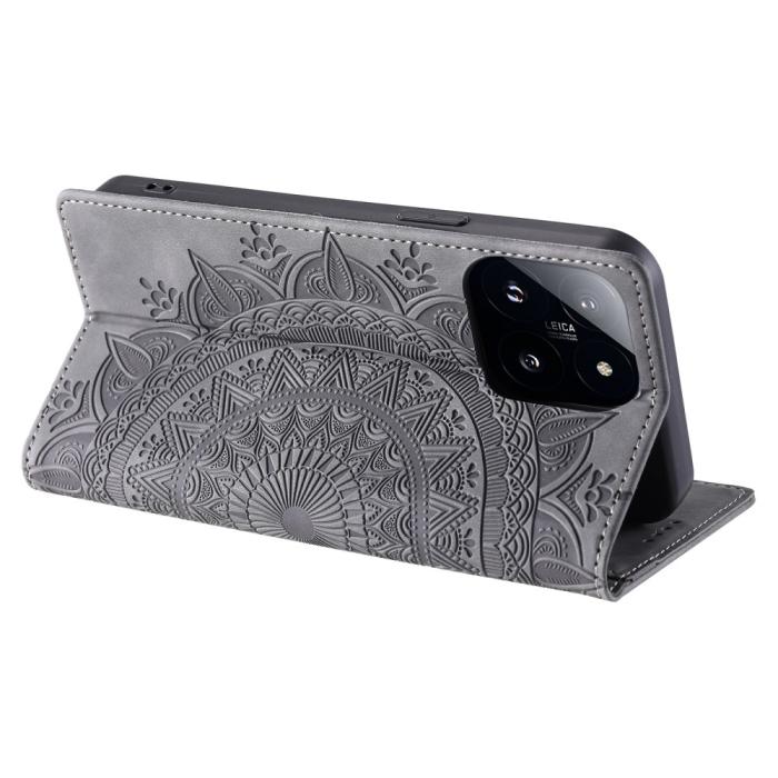 Bild 4,  Xiaomi 14 Fodral Mandala Flip Läder Grå - Teknikhallen.se