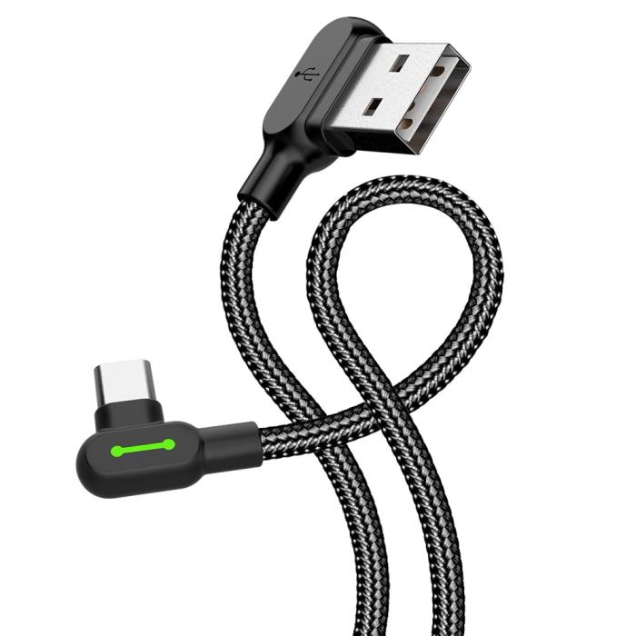 Bild 3, MCDODO Mcdodo 3m 2A USB-C Elbow Nylonflätad Kabel Svart - Teknikhallen.se