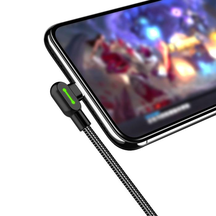 Bild 4, MCDODO Mcdodo 3m 2A USB-C Elbow Nylonflätad Kabel Svart - Teknikhallen.se
